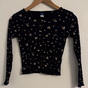 Old Navy Black Floral Long Sleeve Blouse